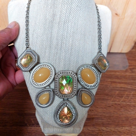 Opalescent and Butterscotch Statement Costume Necklace - Picture 1 of 7